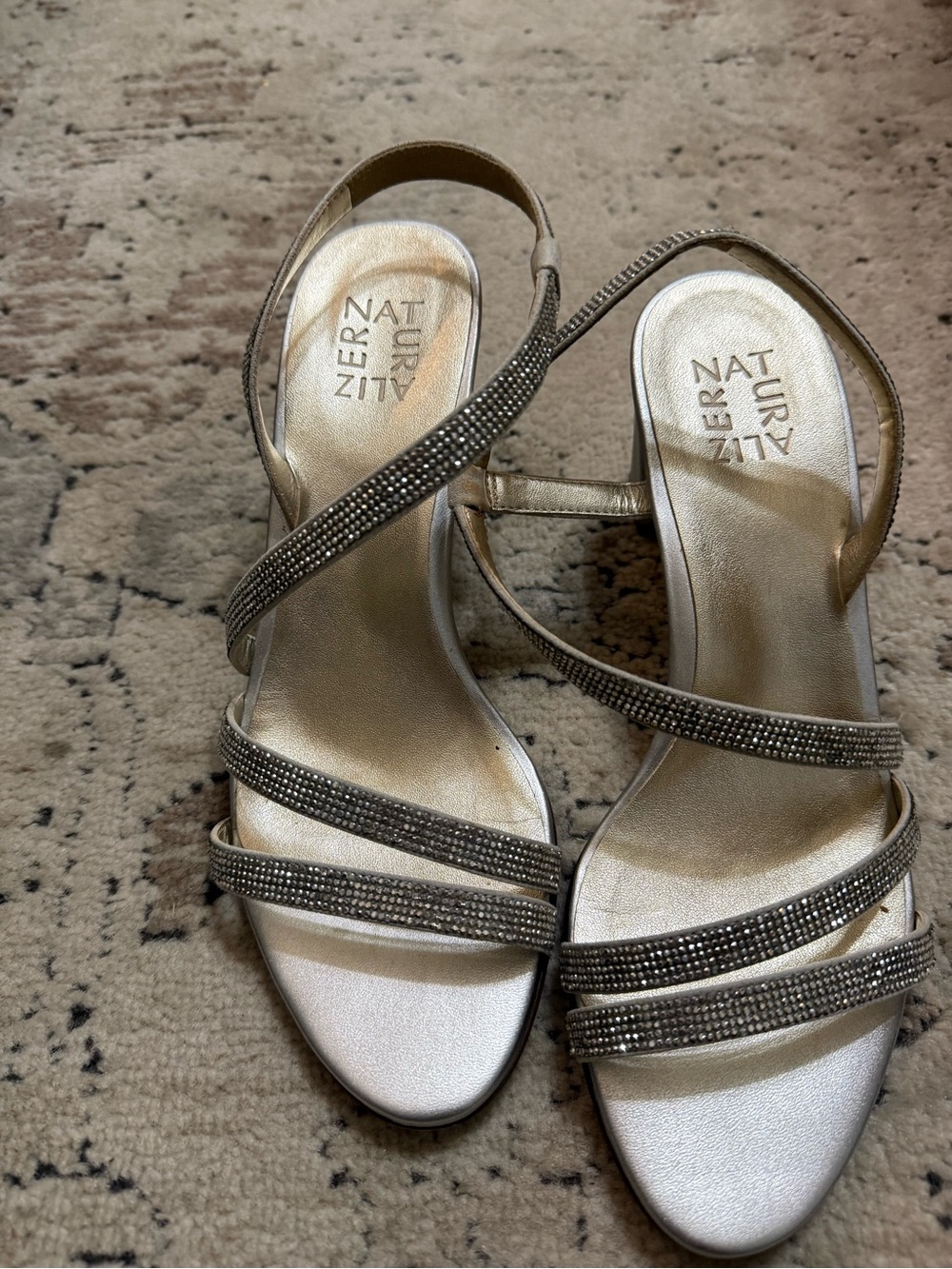 Naturalizer Metallic silver Rhinestone Strap Heels